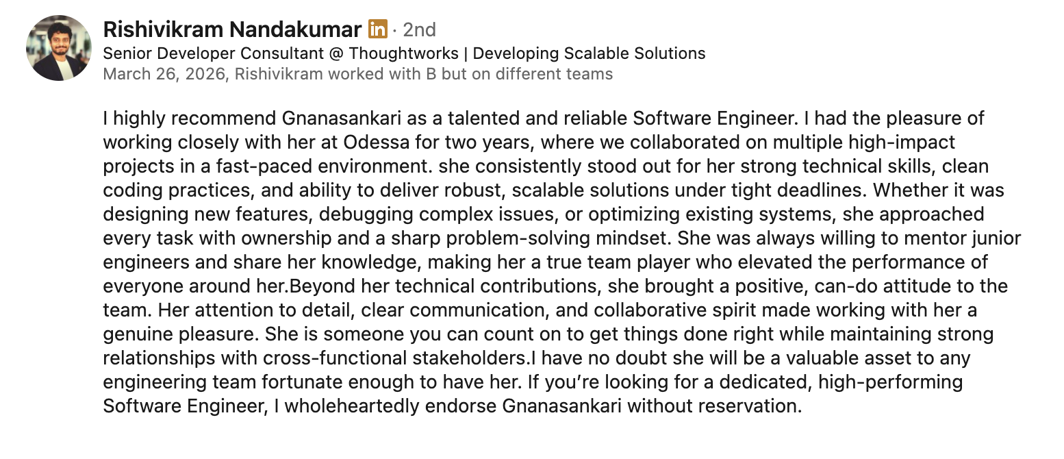 Recommendation from Rishivikram Nandakumar